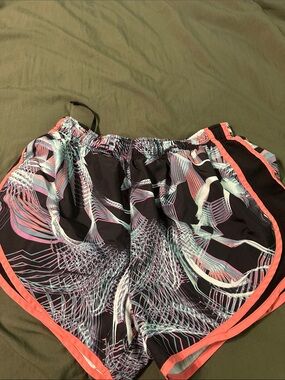 Nike Black Abstract Print DriFit Running Shorts with Coral Trim